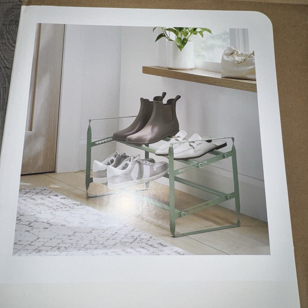 Shoe Rack Green 2-Tier Stackable Adjustable 24.5-44" NEW Sealed Brightroom